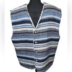 Vintage New Terrain Mens Wool Vest Large Button Front Blue Plaid
